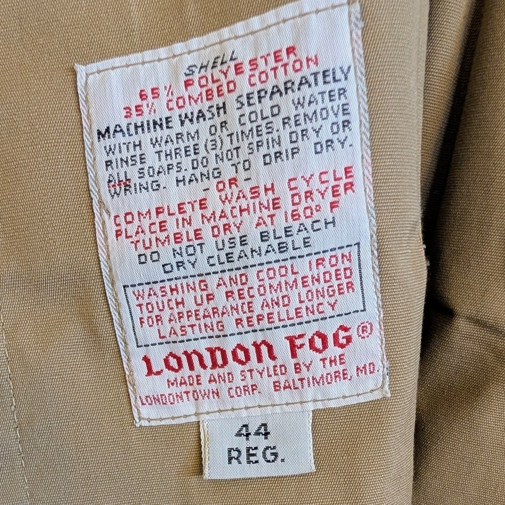 VTG London Fog Maincoats Tan Trench Coat Classic Tailored Overcoat Raincoat - Picture 10 of 16